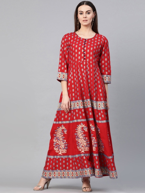 

Yuris Women Red Printed Maxi Ethnic Dress