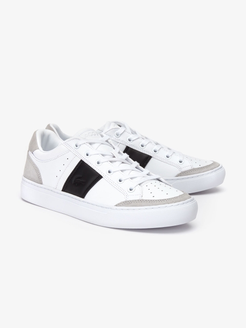 

Lacoste Men White Courtline Leather and Suede Trainers