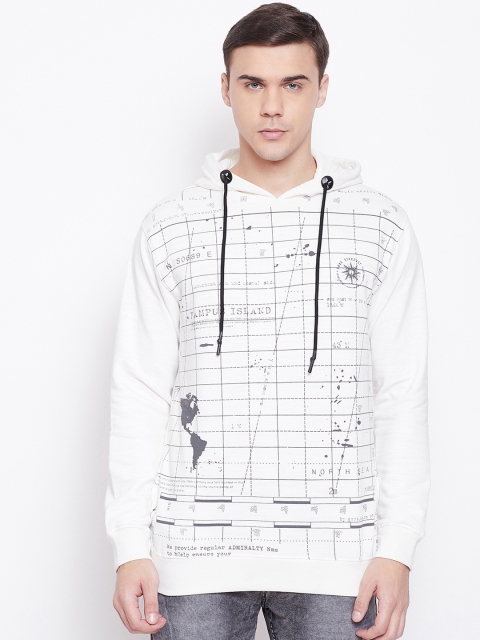 

Duke Men White & Grey Printed Hooded Sweatshirt