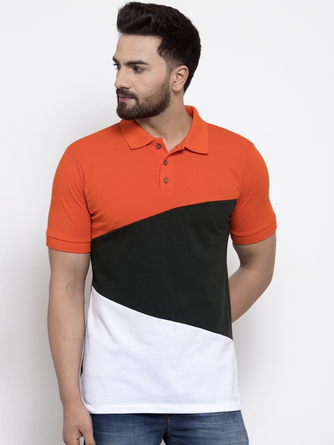 

Kalt Men Orange Colourblocked Polo Collar T-shirt