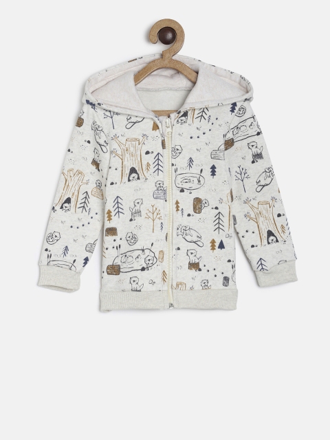 

MINI KLUB Boys Grey Melange Printed Hooded Sweatshirt