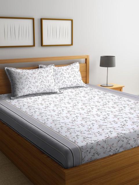 

Cortina White & Grey Floral 104 TC Cotton 1 King Bedsheet with 2 Pillow Covers