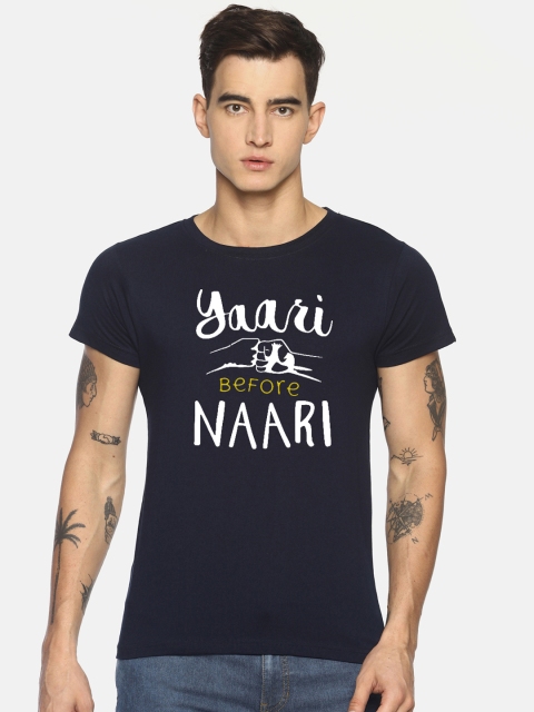 

Le Bison Men Navy Blue & White Printed Round Neck T-shirt