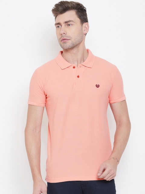 

Duke Men Peach-Coloured Solid Polo Collar T-shirt
