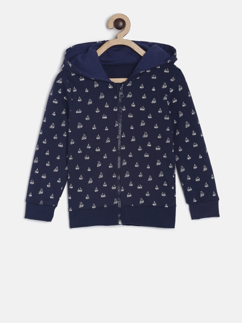MINI KLUB Boys Navy Blue Printed Hooded Sweatshirt