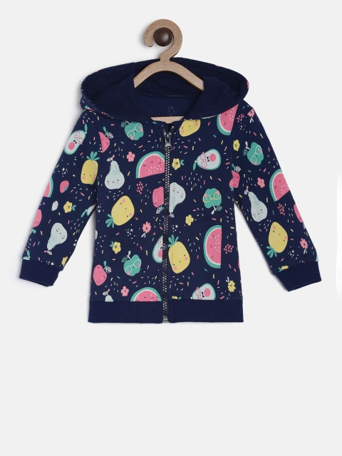 

MINI KLUB Girls Navy Blue Printed Hooded Sweatshirt