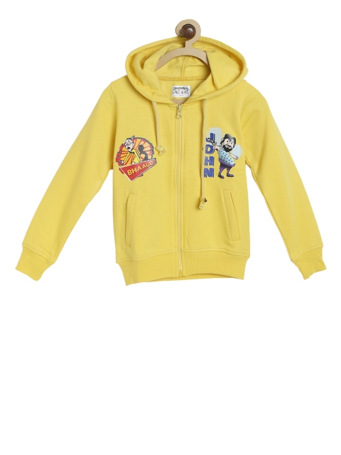 

Motu Patlu Boys Yellow Printed Hooded Sweatshirt
