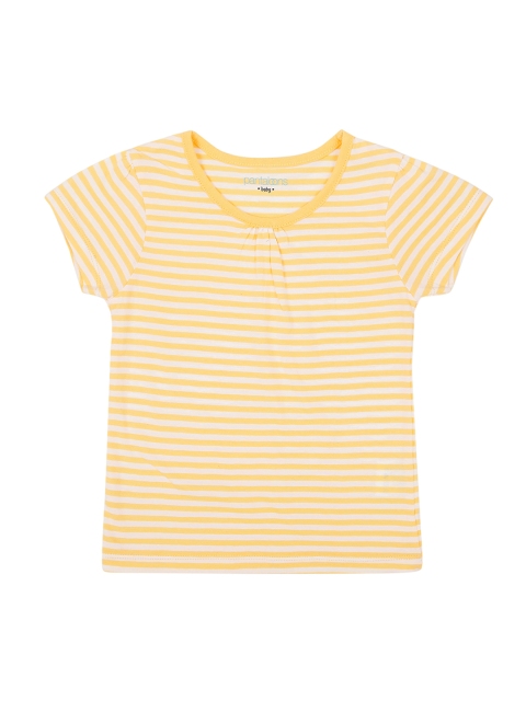 

Pantaloons Baby Girls Yellow Striped Round Neck T-shirt