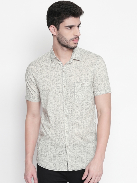 

Mufti Men Cream-Coloured & Black Slim Fit Printed Casual Shirt