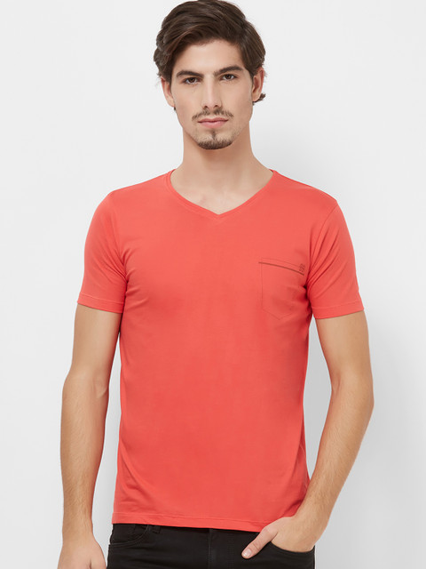 

Killer Men Coral Red Solid V-Neck T-shirt