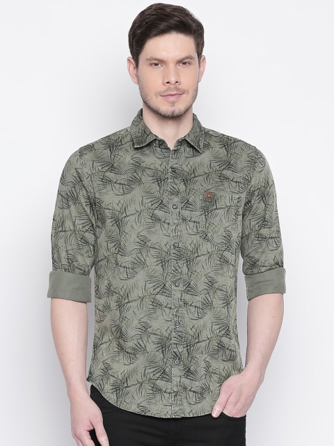 

Mufti Men Green Original Slim Fit Printed Casual Shirt