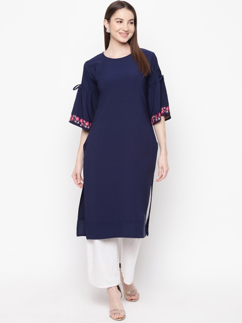 

Napra Women Navy Blue Solid Straight Kurta