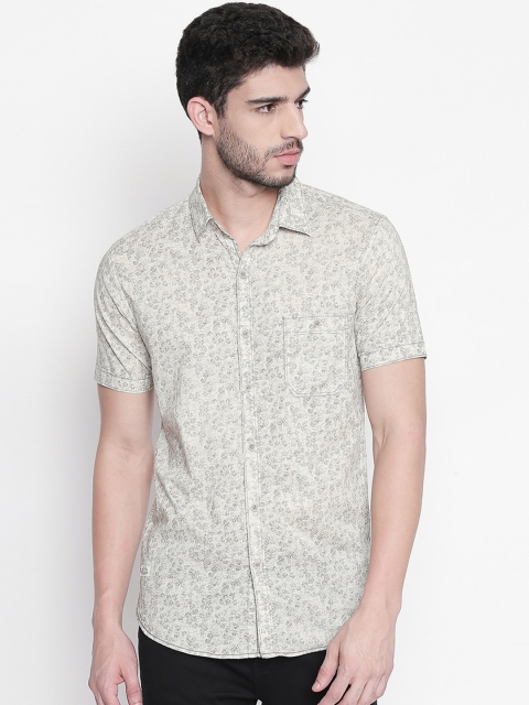

Mufti Men Cream-Coloured & Black Slim Fit Printed Casual Shirt