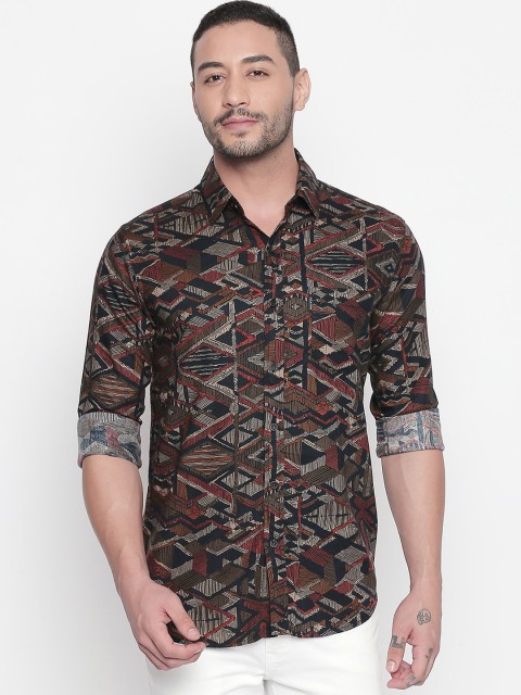 

Mufti Men Coffee Brown & Black Slim Fit Printed Casual Shirt