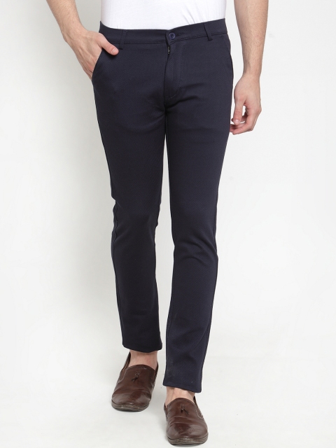 

Rodamo Men Navy Blue Slim Fit Solid Regular Trousers