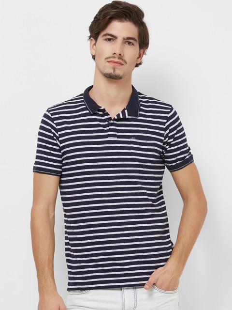 

Killer Men Navy Blue Striped Polo Collar T-shirt
