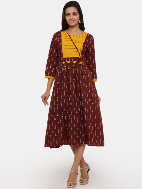 

BUYCLARA Women Brown Printed A-Line Dress