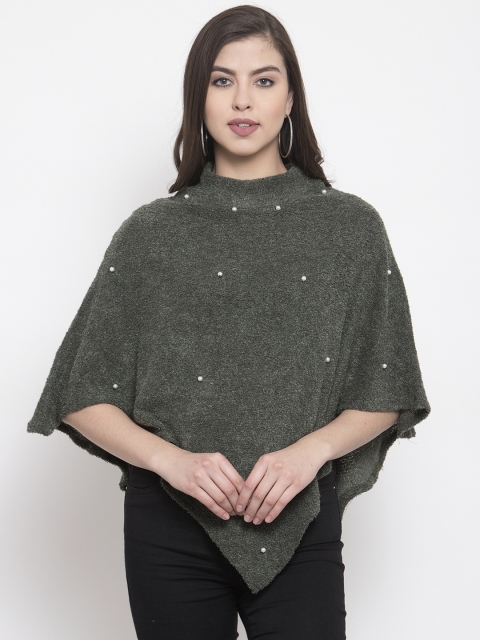 

armure Women Green Solid Poncho Sweater