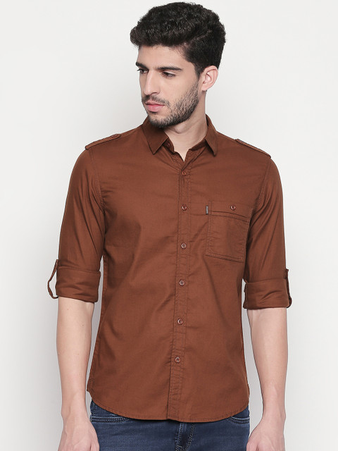 

Mufti Men Brown Solid Original Slim Fit Casual Shirt