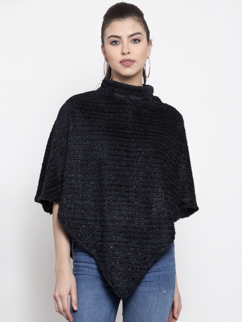 

armure Women Black Self Design Poncho Sweater