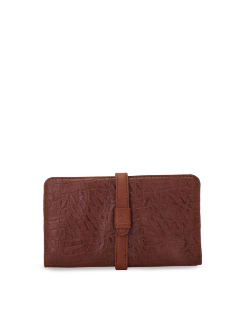 

yelloe Brown Textured Foldover Clutch