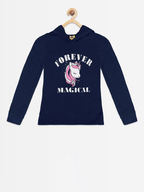

Punkster Girls Navy Blue & White Printed Hooded Sweatshirt