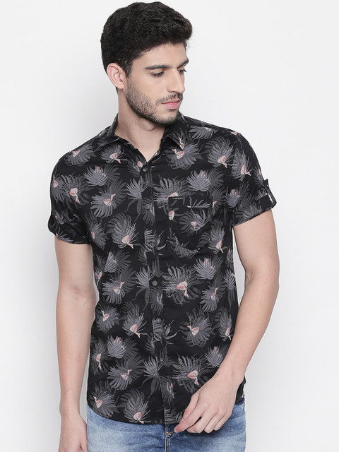 

Mufti Men Black & Peach-Coloured Slim Fit Printed Casual Shirt