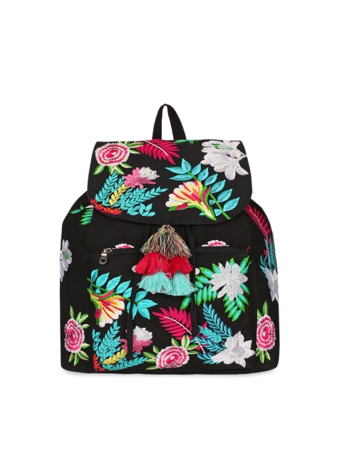 

Anekaant Women Black Floral Embroidered Backpack