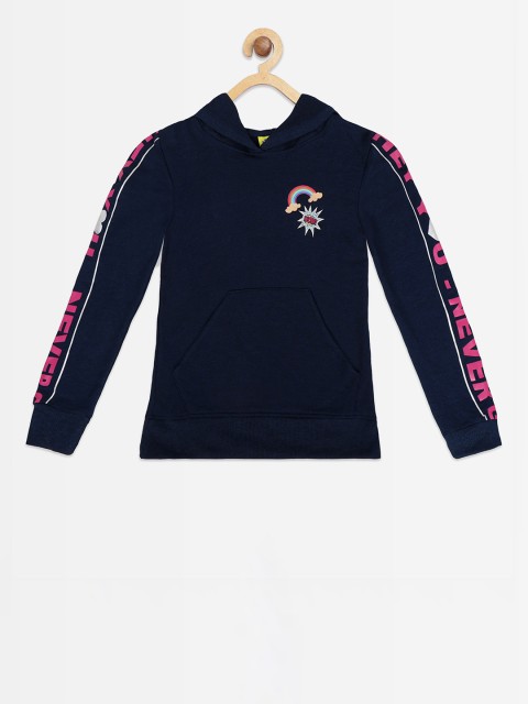 

Punkster Girls Blue & Pink Solid Hooded Sweatshirt