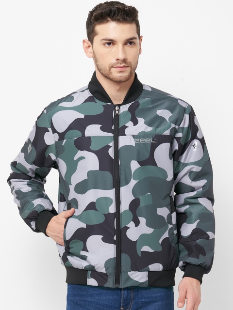 

Zeel Men Teal Green Camouflage Printed Lightweight Padded Jacket