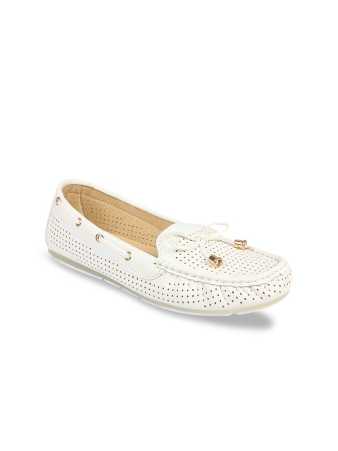 

Flat n Heels Women White Perforated Boat Shoes