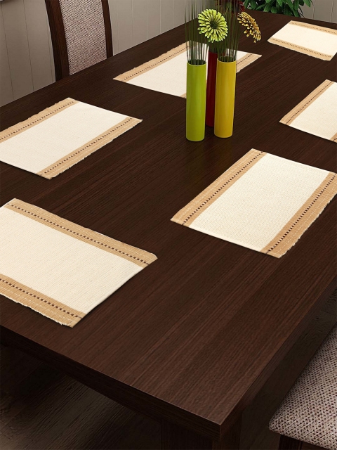 

NEUDIS Set of 6 Beige Solid Hand-Woven Table Placemats