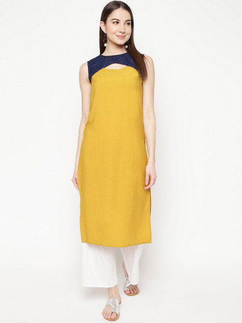

Napra Women Mustard Yellow Solid Straight Kurta