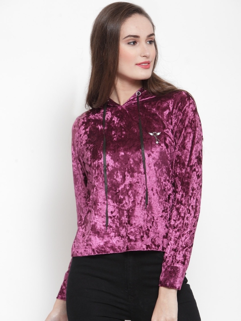 

armure Women Magenta Pink Solid Hooded Sweatshirt