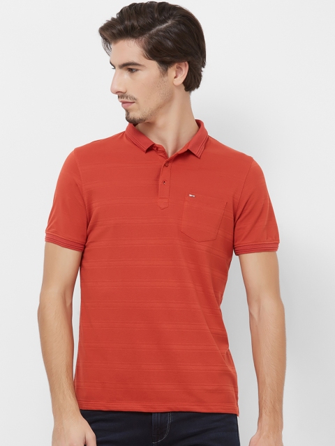 

Killer Men Rust Brown Striped Polo Collar T-shirt