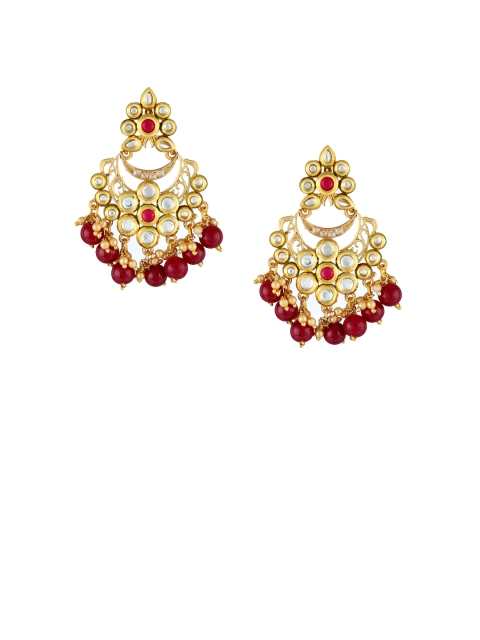 

Adwitiya Gold-Toned & Red Floral Drop Earrings