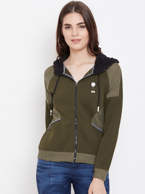 

armure Women Olive Green Solid Hooded Sweatshirt