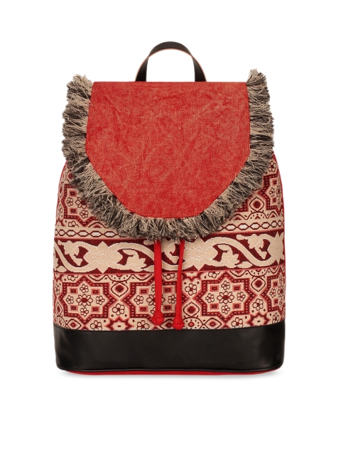 

Anekaant Women Red & Black Printed Backpack