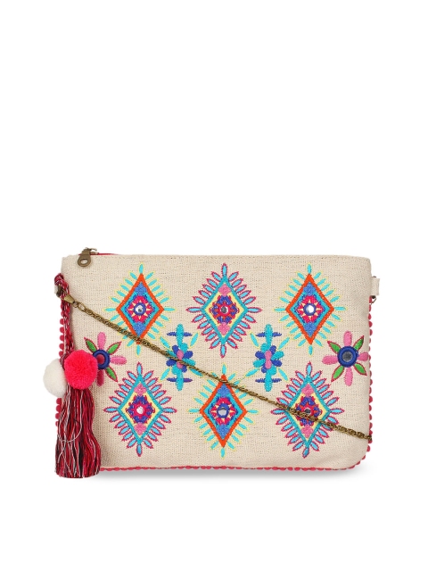 

Anekaant Off-White & Blue Embroidered Sling Bag