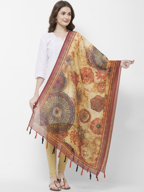 

Faserz Brown & Beige Printed Chanderi Dupatta