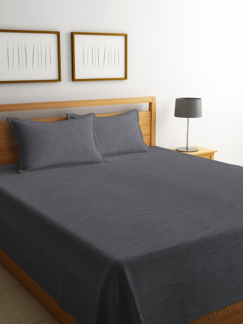 

NEUDIS Grey Self-Design Double Bed Cover With 2 Pillow Covers