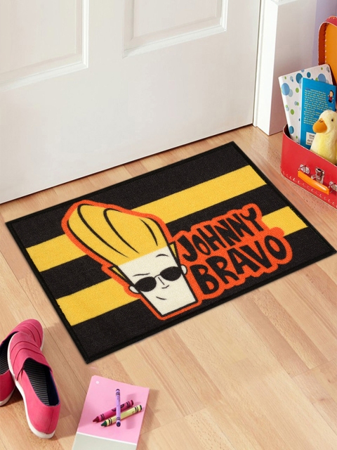Saral Home Kids Black & Yellow Johnny Bravo Printed Anti-Skid Doormat