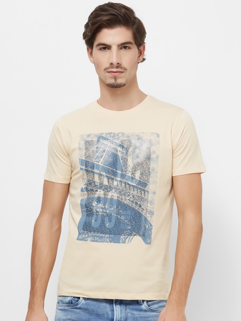 

Killer Men Cream-Coloured Printed Round Neck T-shirt