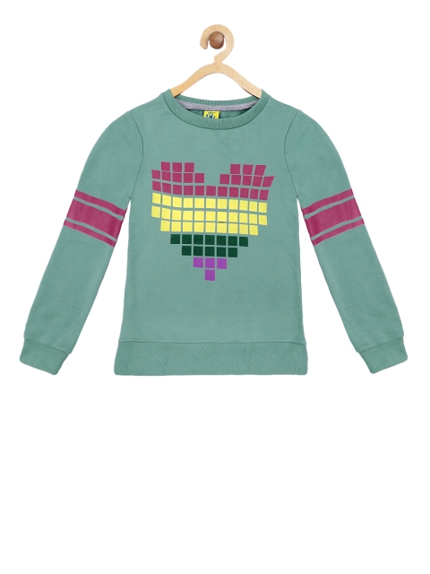 

Punkster Girls Sea Green & Pink Printed Sweatshirt