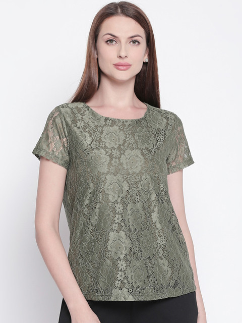 

Honey by Pantaloons Women Green Self Design Top