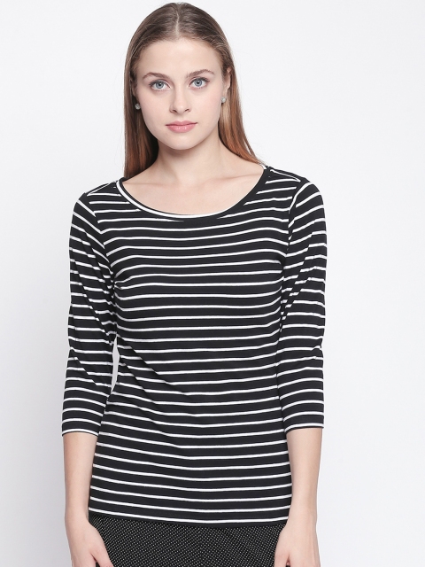

Dreamz by Pantaloons Women Black & White Striped Lounge T-Shirt
