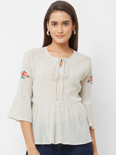 

Fusion Beats Women Grey Solid Peplum Top