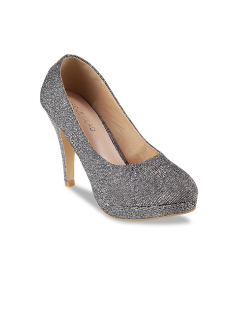 

SOLE HEAD Women Silver-Toned Textured Stilettos