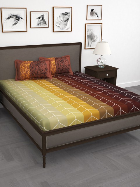 

Story@home Maroon & Yellow Geometric 186 TC Cotton 1 Double bedsheet with 2 pillow covers