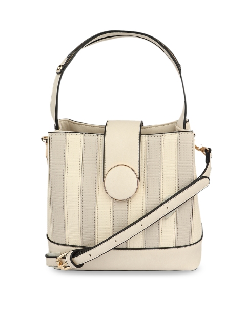 

URBANE Cream-Coloured & Beige Striped Handheld Bag